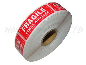 Labels: FRAGILE HANDLE WITH CARE STICKERS - ROLL OF 500