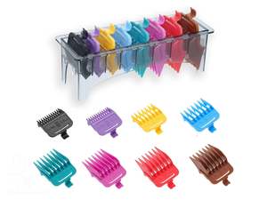 Clipper Trimmer Combs: VGR Voyager Professional 8pc Coloured Guide Comb Set w/Caddy