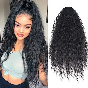 Glam Elegance: Water Wave Curly Drawstring Ponytail 28"