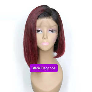 Hair: Glam Elegance Premium AAA Silky Blunt Cut 1b /Burgundy Lace Front  Wig