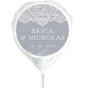 Vintage lace wedding personalised lollipops - Designer Personalised Lollipops NZ