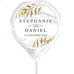 Marble & fern personalised wedding lollipops - Designer Personalised Lollipops NZ