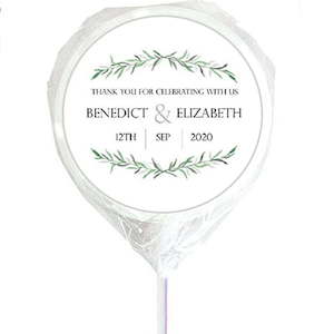 Green branches personalised wedding lollipops - Designer Personalised Lollipops NZ