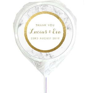 Marble & gold personalised wedding lollipops - Designer Personalised Lollipops NZ