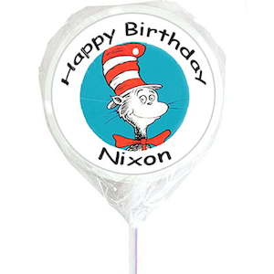 Products: Happy Birthday – Cat in the Hat Lollipops Designer Personalised Lollipops NZ