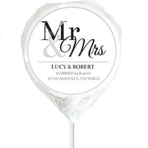 Products: Mr and Mrs announcement personalised wedding lollipops - Designer Personalised Lollipops NZ