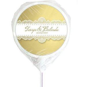 Gold lace and pearl personalised wedding lollipops - Designer Personalised Lollipops NZ