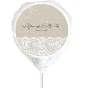 Canvas and lace personalised wedding lollipops - Designer Personalised Lollipops NZ