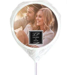 Products: A photo and square personalised wedding lollipops - Designer Personalised Lollipops NZ
