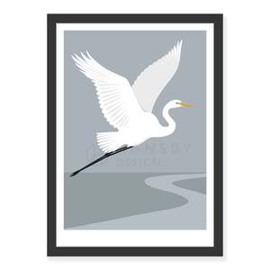 White Heron art print - fog