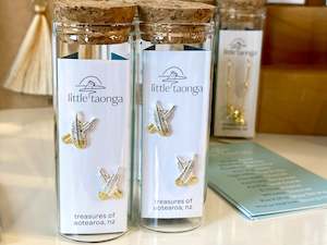 Earrings: Little Taonga earrings - Crossed Huia Feather studs