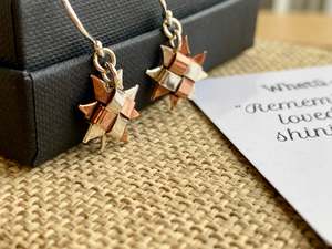 Earrings: Woven Whetu Star Earrings - silver and copper
