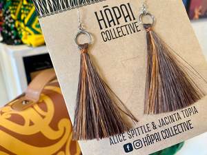 Christchurch Otautahi Design: Hāpai Collective Muka Tassel earrings - brown/tan