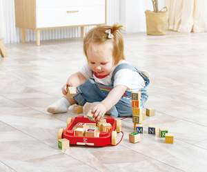 Push Pull: Hape Pull-along Cart with Stacking Blocks