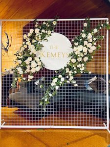 Products: Floral Mesh wall with custom writing