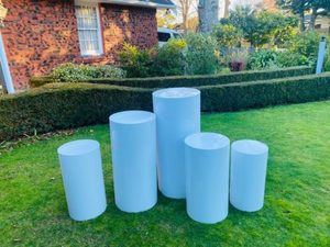 Products: White Plinth set of 5 hire