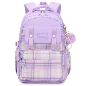 Backpacks: British Style Striped School Backpack for Girls NZ | Aesthetic, Large-Capacity Kids School Bag with Free Plush Accessory
