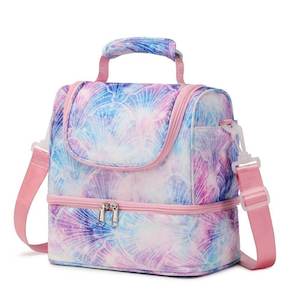 Lunch Bags: Purple Flower Double Decker Kids Bento Lunch Box Bag for Girls