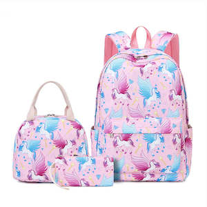 School Bag Lunch Box Set: Cartoon Unicorn School Bag Set