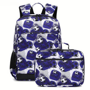 School Bag Lunch Box Set: Football School Bag & Lunch Bag Set - Kids 40cm Backpack for Year 1-3