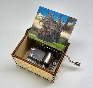 Music Box: Studio Ghibli Howl's moving castle Music Box Hand Crank Carved Wooden Musical Box