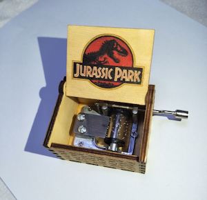 Music Box: Jurassic Park Music Box Hand Crank Carved Wooden Musical Box