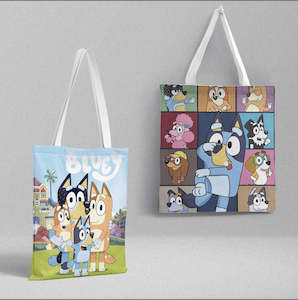 Bluey: Blue Tote Bag with Unique Patterns – 22cm Handle, Spacious Design (39cm x 36cm)