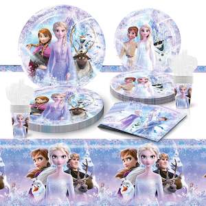 Frozen Party Tableware Set – 50 Pieces with Plates, Cups, Napkins & Tablecloth