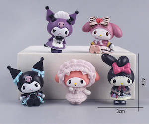 Cake Decoration: 5pcs Melody and Kuromi Cake Figures – 4.5cm PVC toy figure