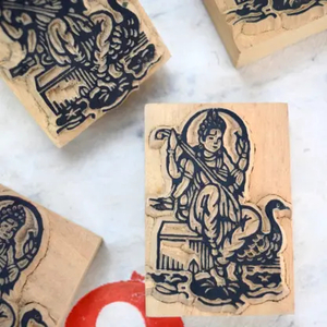 Good Luck Woodblock Stamp Saraswati Happy Medium