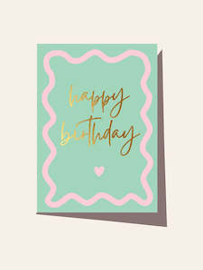 Gift Cards Stationary: Happy Birthday Pink + Geen - Elm Paper