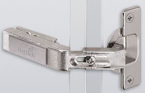 Brand Hettich: Hettich Germany Intermat hinge for corner cabinet folding doors without self closing feature (Intermat 9930), overlay, Opening angle 50° / 65°, TH-drilling pattern 52 x 5.5 mm, with expanding sockets (ø 10 x 11)