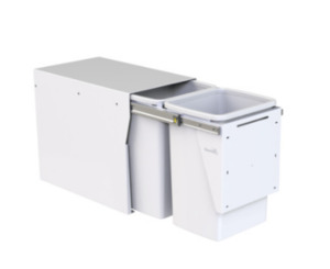 Brand Hafele: Hideaway Waste Bin ,Compact Floor Mount Range, 2 x 20Litres Bucket Height 308 x Width 298 x Depth 510mm, Handle pull and Door pull - Arctic White & Cinder ( Available in 4 Sizes : 1 x 15Ltr ,1 x 20Ltr ,2 x 15Ltr ,2 x 20Ltr )