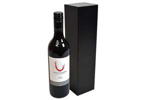 Eco Friendly: Single Wine Bottle Gift Box Black w/ Hinged Lid