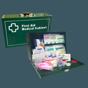 Wall Mounted Metal First Aid Cabinet (26-50 Person Green Landscape Heavy Duty)