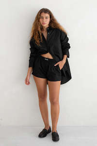Shorts: Poplin Shorts - Black Logo
