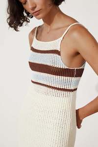 Mini Dresses: Sea Stripe Cotton Crochet Dress