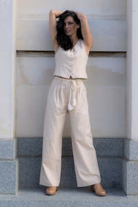 All Bottoms: Dune Pants with Rope Tie - Beige Linen