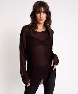 Knitwear: Amity Sheer Rib Knit Top - Licorice