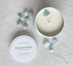 Opal And Sage: Aquamarine Crystal Candle - Rejuvinate