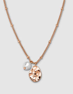 Rosefield Sale: Pearl and Wave Necklace - Rose Gold - J447