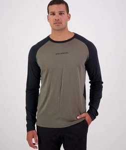 Size 3xl: Swanndri Carlton Mns LS Merino Tee Dark Olive/Black