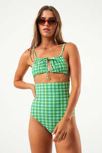 One Pieces: Afends Tully - Recycled Tie One Piece Swimsuit - Forest Check