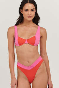 Bikini Bottoms: Charlie Holiday Amanda High Waisted Brief Red Pink