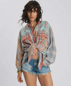One Teaspoon Sunset Madras Check Tie Back Shirt-Multi Check