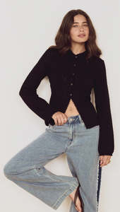 Essentials Womens: Mink Pink Hannah Pointelle Cardigan Black