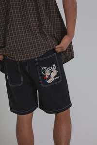 Size 3xl: Crate X Popeye Denim Shorts Black