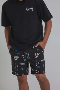 Crate X Popeye All Over Print Swim Shorts Black