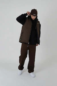 Essentials Mens: Crate Mens Reversible Puffer Vest Black Dark Brown