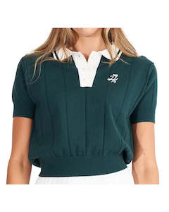 Womens L S Shirts 1: Huffer Line Knit Polo Golf Green/Chalk